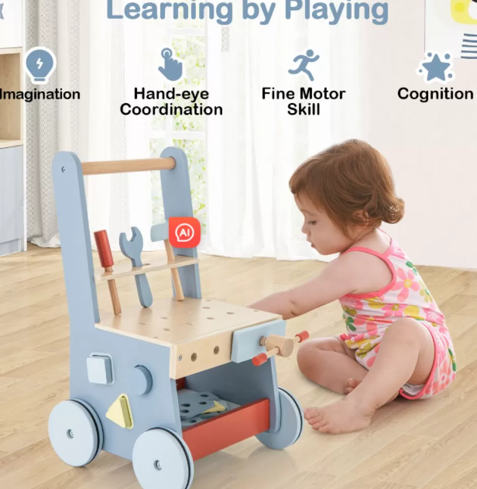Sale Baby Direct Rever Bebe 2-in-1 Wooden Toddler Push Walker and Tool Toy with Bottom Storage