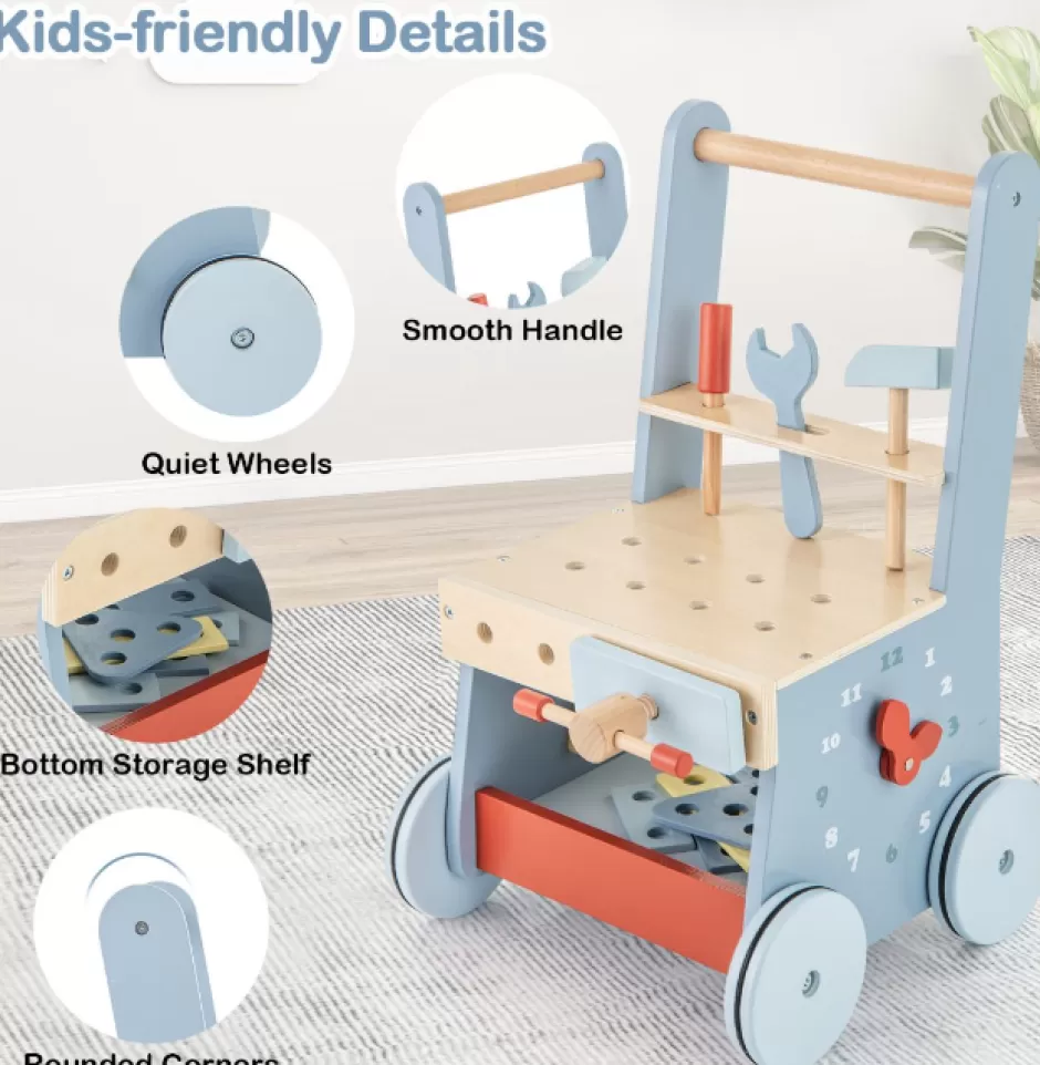 Sale Baby Direct Rever Bebe 2-in-1 Wooden Toddler Push Walker and Tool Toy with Bottom Storage