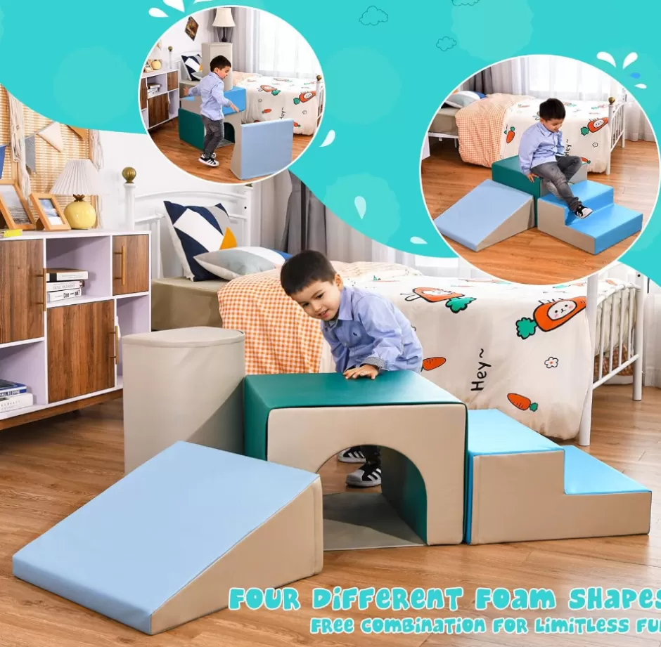Clearance Baby Direct Rever Bebe  Kids Crawl & Climb Foam Play Set, 4 Pieces Baby Single-Tunnel Foam Climber