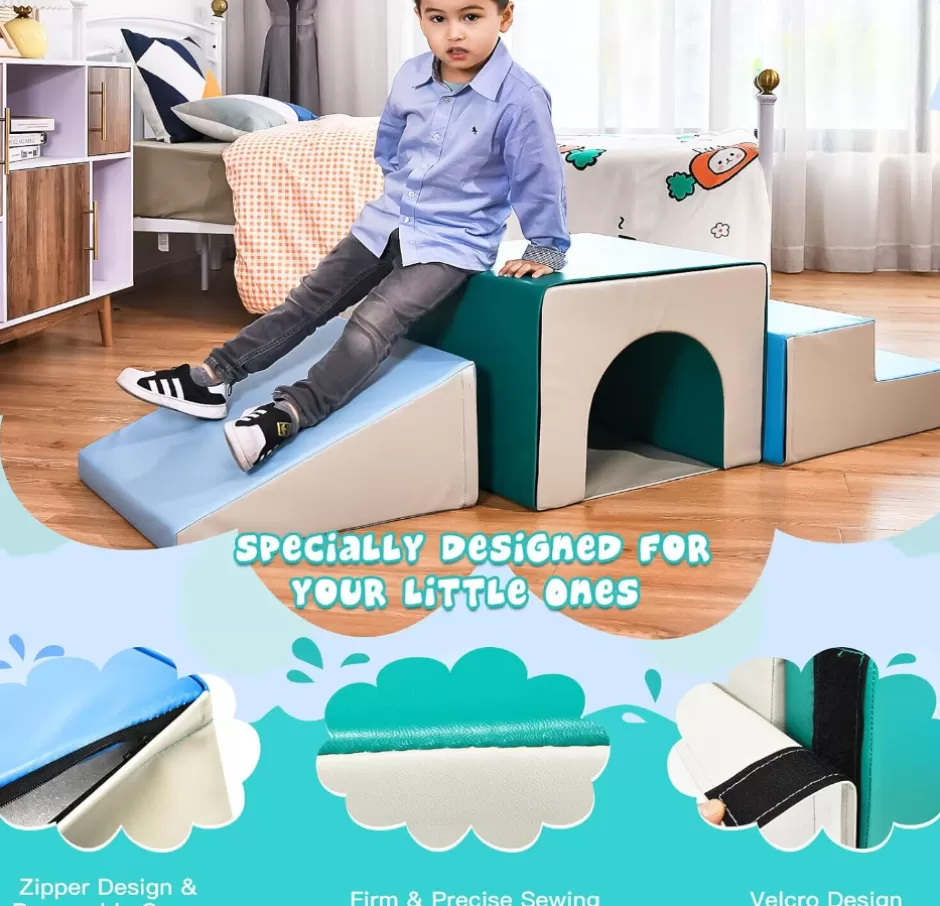 Clearance Baby Direct Rever Bebe  Kids Crawl & Climb Foam Play Set, 4 Pieces Baby Single-Tunnel Foam Climber
