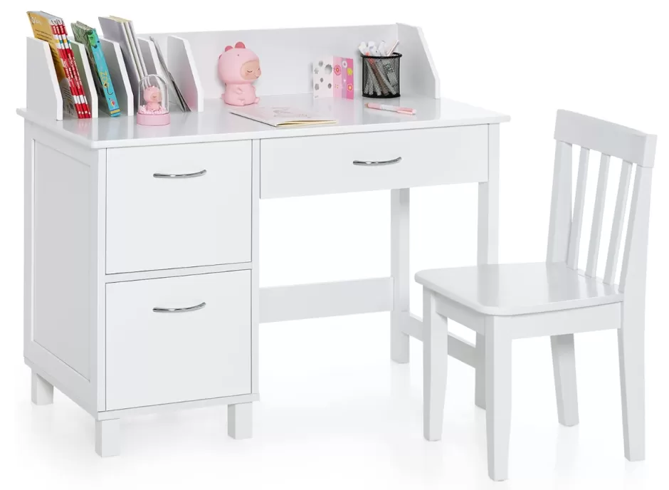 Outlet Baby Direct Rever Bebe Kids Learning Desk and Chair Set white with shelf and storage