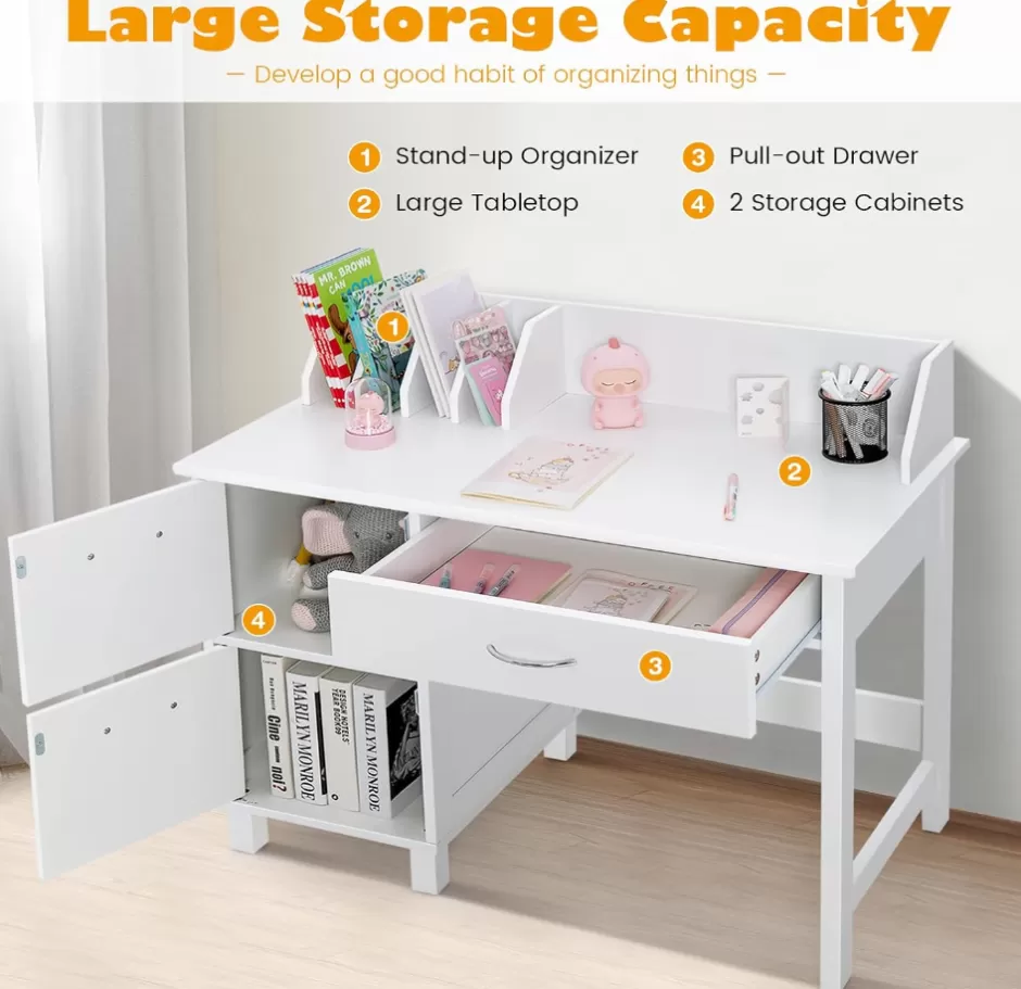 Outlet Baby Direct Rever Bebe Kids Learning Desk and Chair Set white with shelf and storage