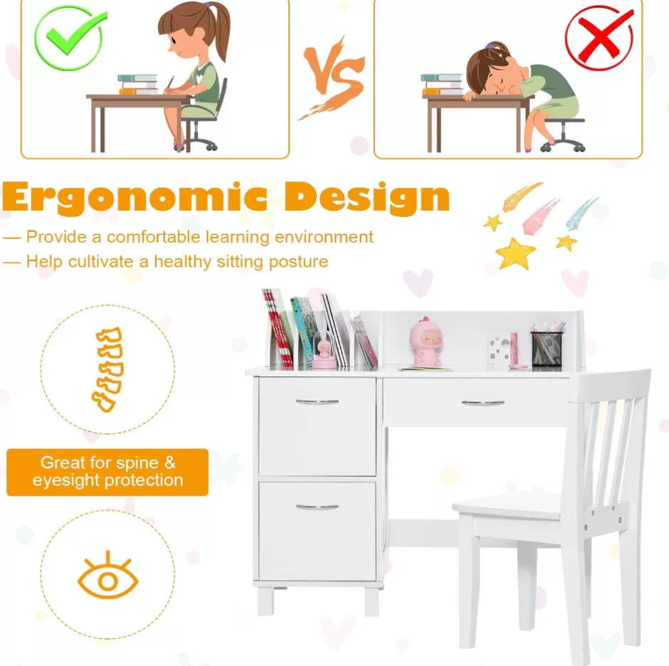 Outlet Baby Direct Rever Bebe Kids Learning Desk and Chair Set white with shelf and storage