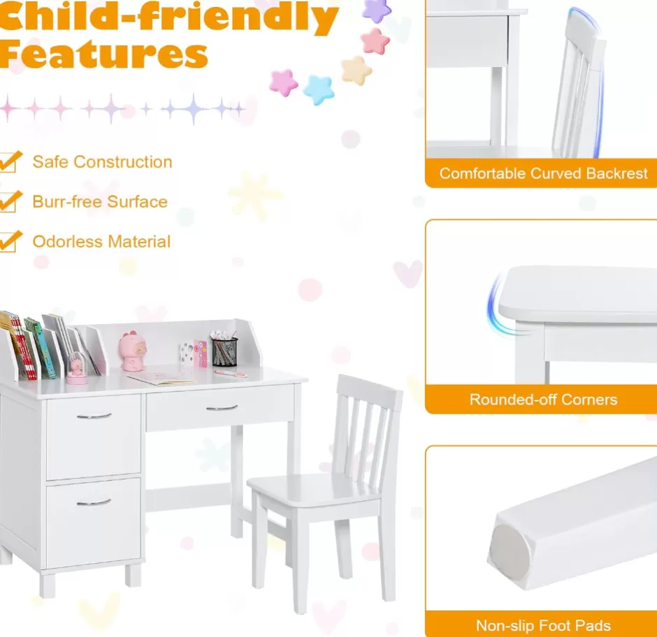 Outlet Baby Direct Rever Bebe Kids Learning Desk and Chair Set white with shelf and storage
