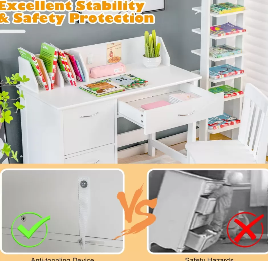Outlet Baby Direct Rever Bebe Kids Learning Desk and Chair Set white with shelf and storage