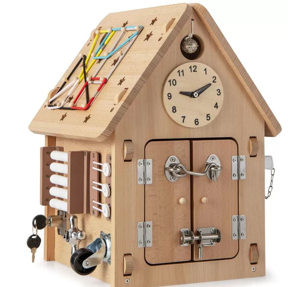 Fashion Baby Direct Rever Bebe  Kids Montessori Busy House Toy, Wooden Multi-Purpose Play House