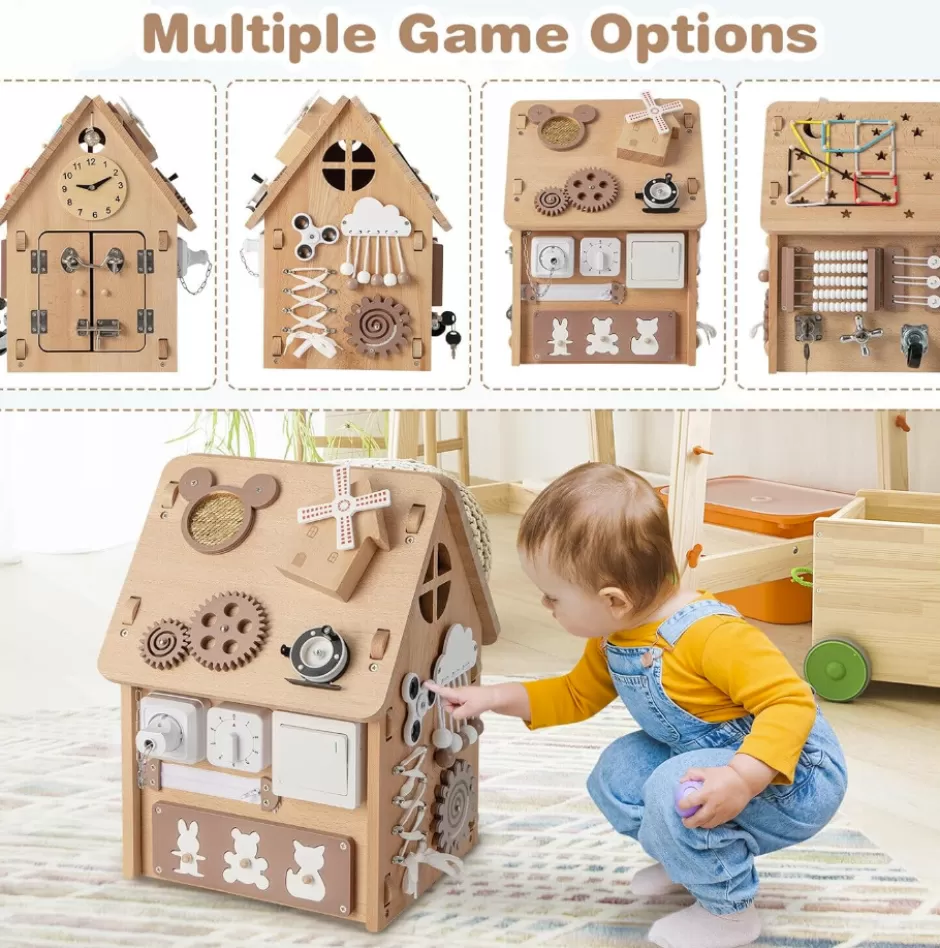 Fashion Baby Direct Rever Bebe  Kids Montessori Busy House Toy, Wooden Multi-Purpose Play House