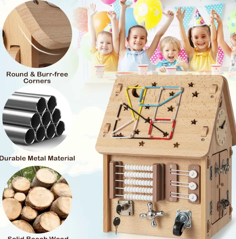 Fashion Baby Direct Rever Bebe  Kids Montessori Busy House Toy, Wooden Multi-Purpose Play House