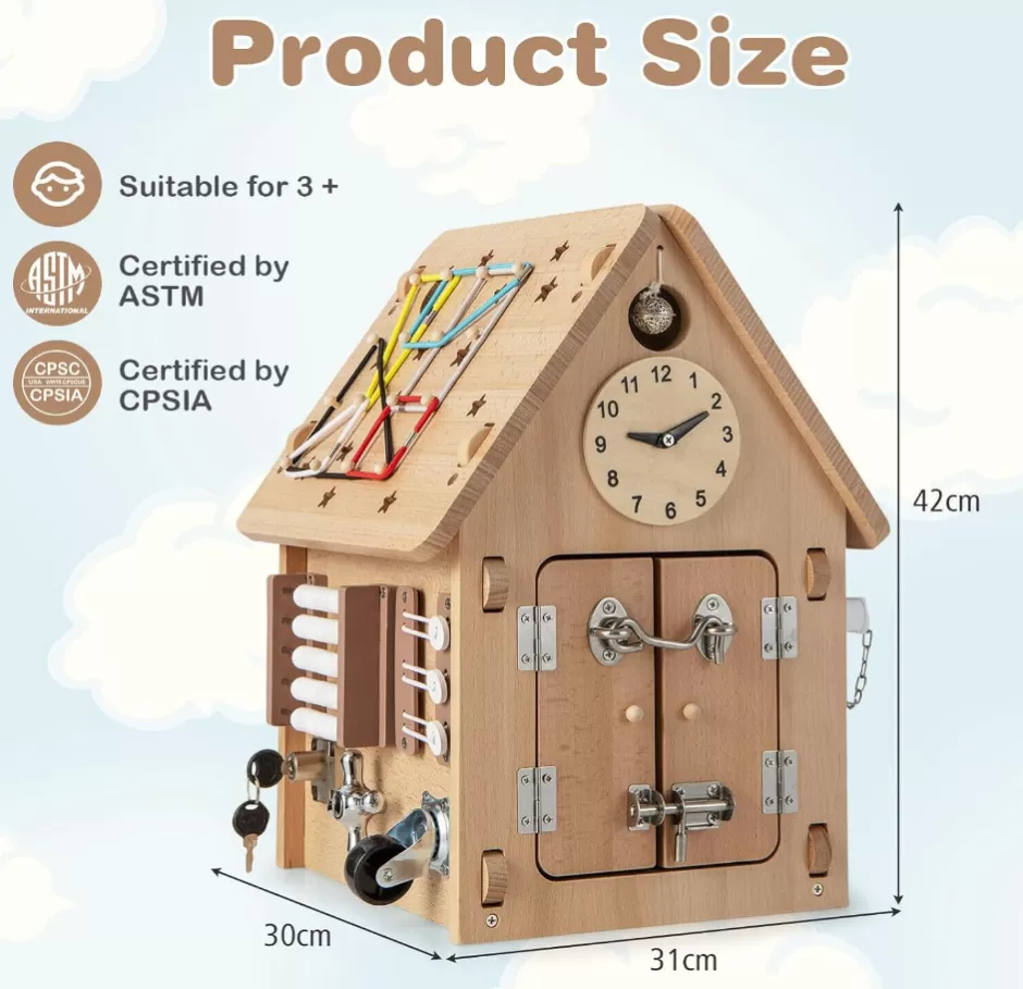 Fashion Baby Direct Rever Bebe  Kids Montessori Busy House Toy, Wooden Multi-Purpose Play House
