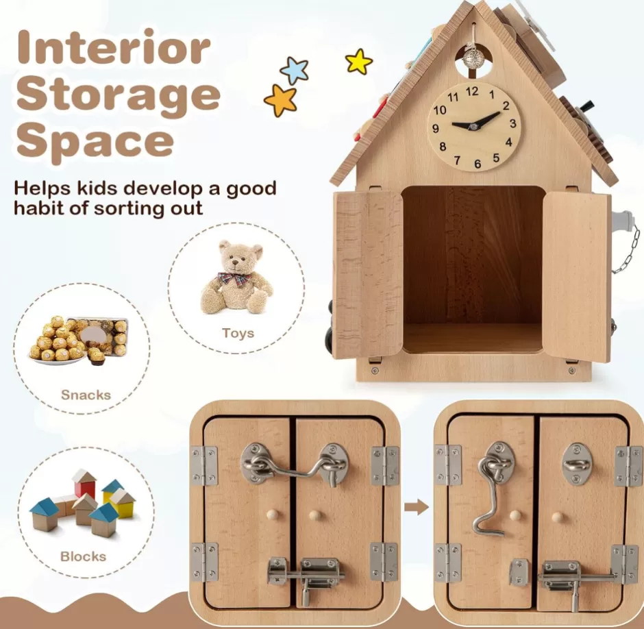 Fashion Baby Direct Rever Bebe  Kids Montessori Busy House Toy, Wooden Multi-Purpose Play House