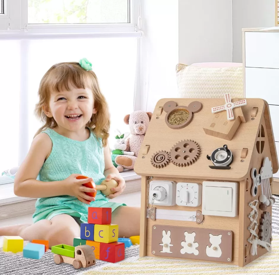 Fashion Baby Direct Rever Bebe  Kids Montessori Busy House Toy, Wooden Multi-Purpose Play House