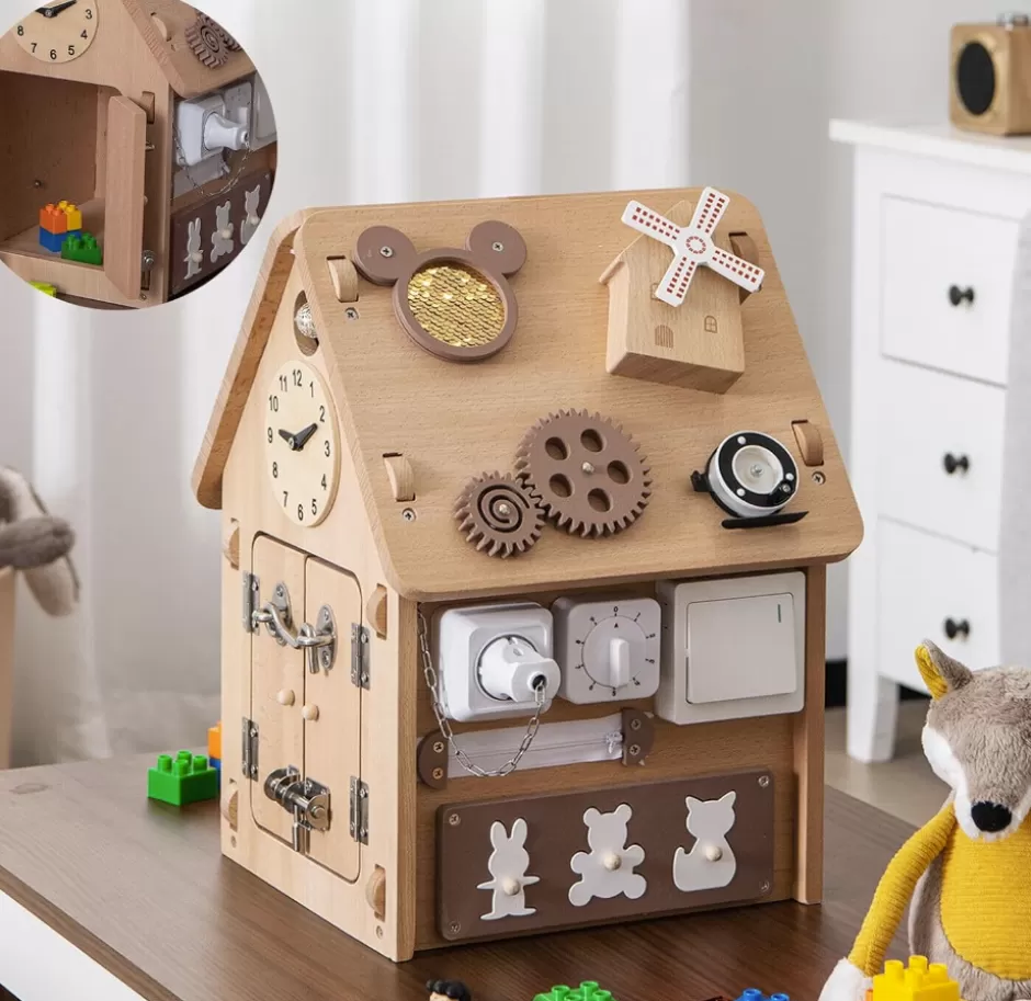 Fashion Baby Direct Rever Bebe  Kids Montessori Busy House Toy, Wooden Multi-Purpose Play House