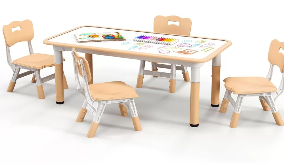 New Baby Direct Rever Bebe Kids Table and 4 Chairs Set, Height Adjustable Toddler Desk