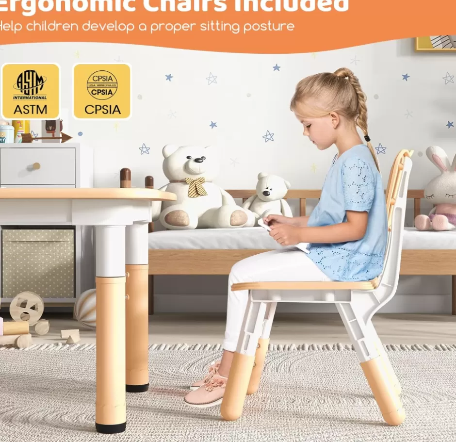 New Baby Direct Rever Bebe Kids Table and 4 Chairs Set, Height Adjustable Toddler Desk