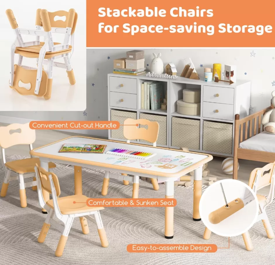 New Baby Direct Rever Bebe Kids Table and 4 Chairs Set, Height Adjustable Toddler Desk