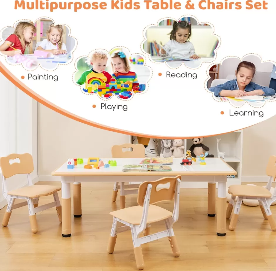 New Baby Direct Rever Bebe Kids Table and 4 Chairs Set, Height Adjustable Toddler Desk