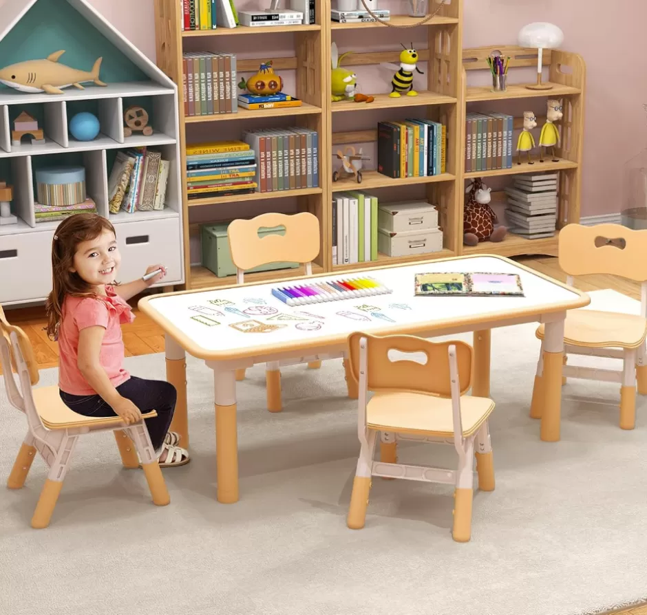 New Baby Direct Rever Bebe Kids Table and 4 Chairs Set, Height Adjustable Toddler Desk