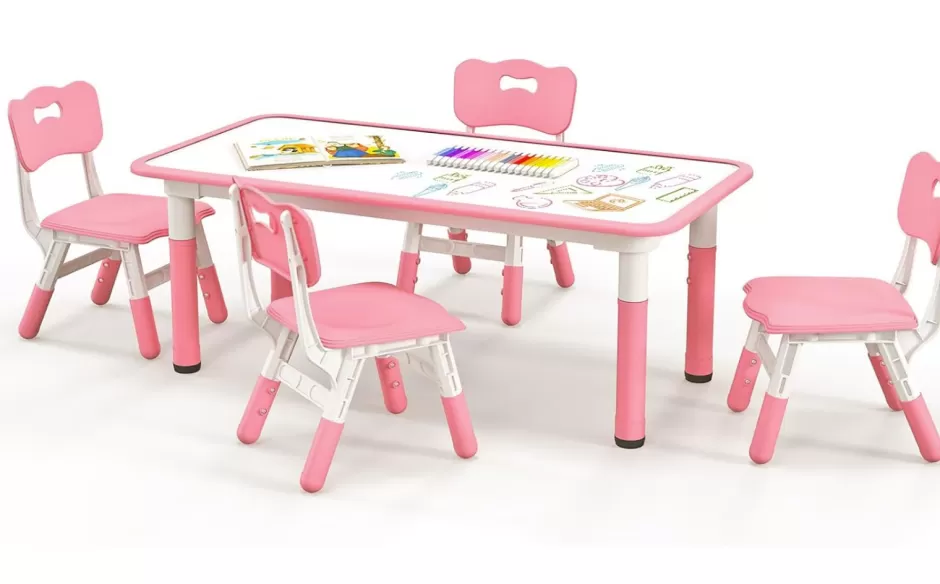 New Baby Direct Rever Bebe Kids Table and 4 Chairs Set, Height Adjustable Toddler Desk