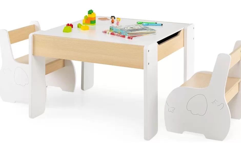 Best Sale Baby Direct Rever Bebe  Kids Table and Chairs Set, 4-in-1 Wooden Activity Table and 2 Chairs