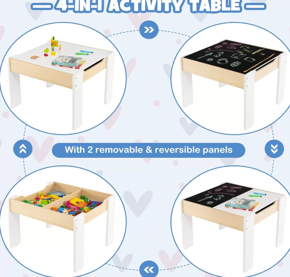Best Sale Baby Direct Rever Bebe  Kids Table and Chairs Set, 4-in-1 Wooden Activity Table and 2 Chairs
