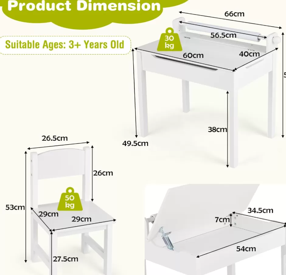Outlet Baby Direct Rever Bebe Kids Table and Chairs Set w/Paper Roll Holder
