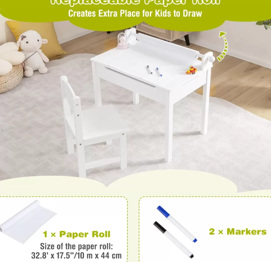 Outlet Baby Direct Rever Bebe Kids Table and Chairs Set w/Paper Roll Holder