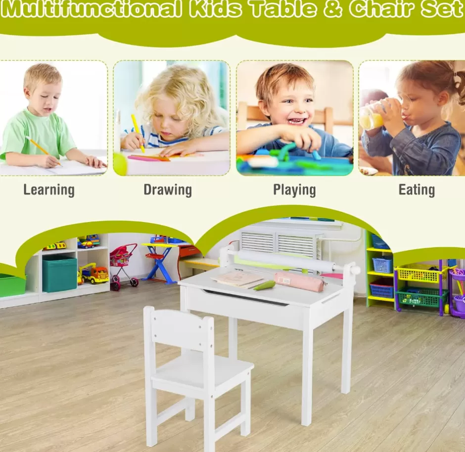 Outlet Baby Direct Rever Bebe Kids Table and Chairs Set w/Paper Roll Holder
