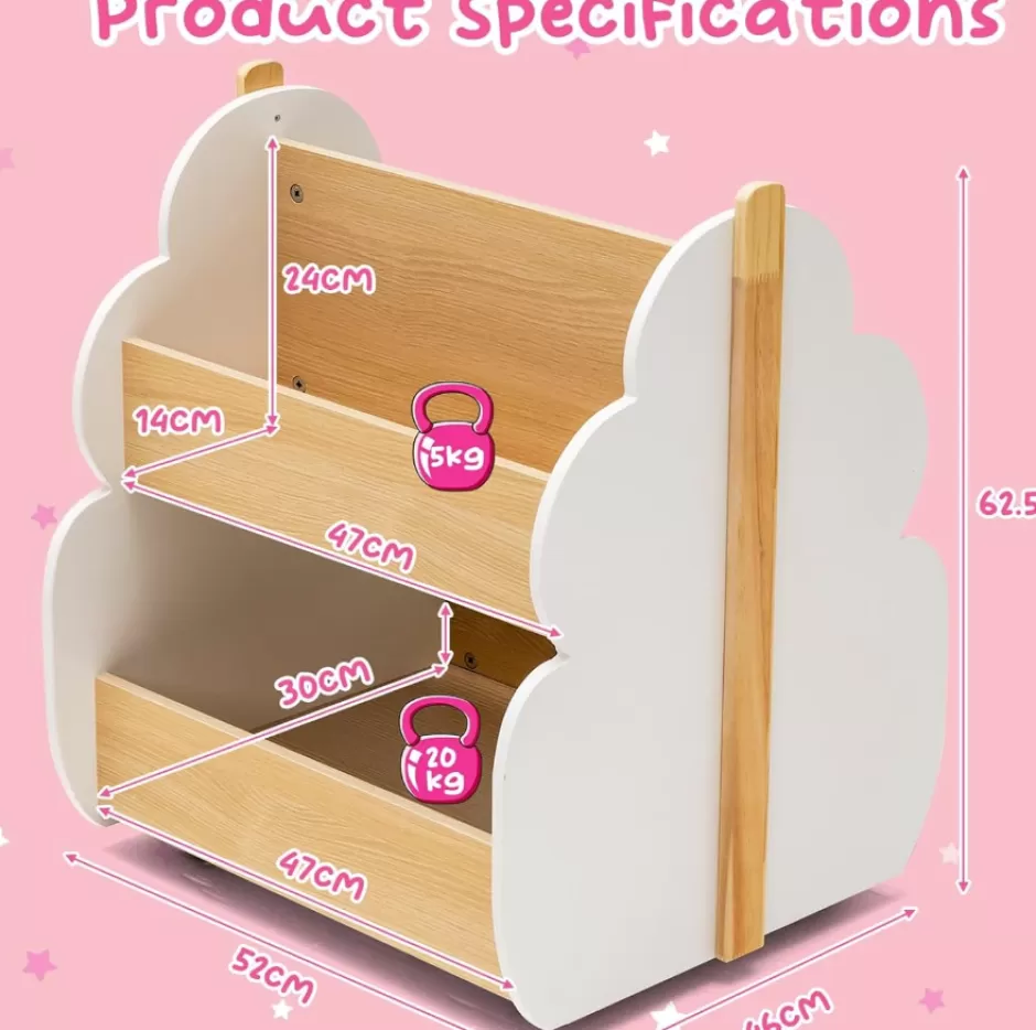 Sale Baby Direct Rever Bebe Kids Wooden Bookshelf, Toddler Double-Sided Bookcase Toy Storage