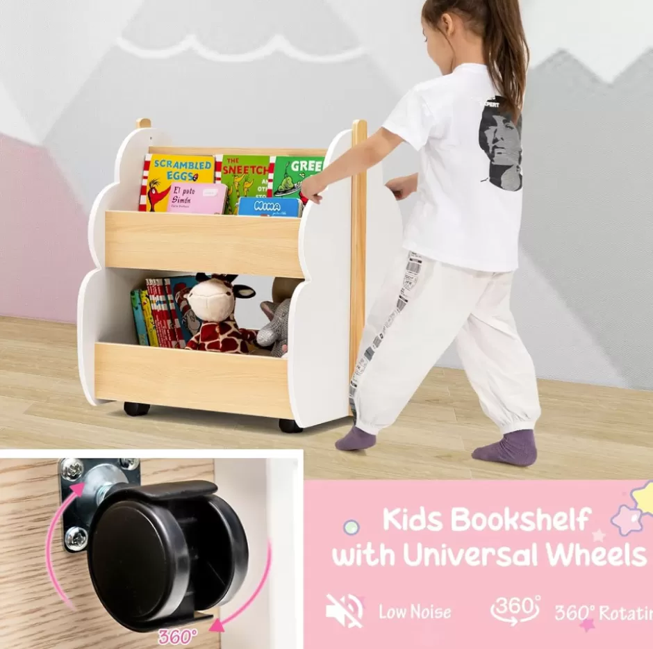 Sale Baby Direct Rever Bebe Kids Wooden Bookshelf, Toddler Double-Sided Bookcase Toy Storage