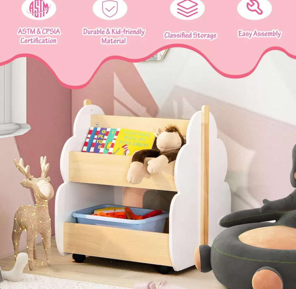Sale Baby Direct Rever Bebe Kids Wooden Bookshelf, Toddler Double-Sided Bookcase Toy Storage