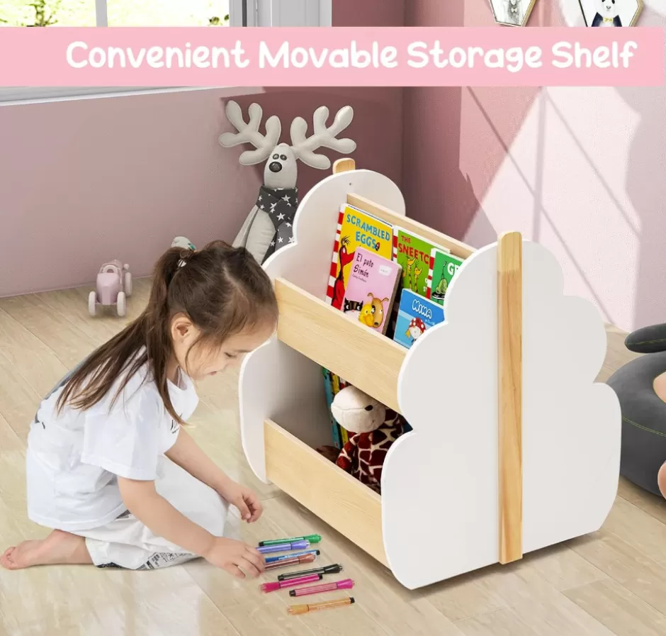 Sale Baby Direct Rever Bebe Kids Wooden Bookshelf, Toddler Double-Sided Bookcase Toy Storage