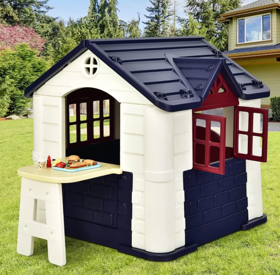 Best Sale Baby Direct Rever Bebe  Playhouse for Kids, Outdoor Garden Games Cottage w/Working Doors & Windows, Pretend Toy House w/Picnic Table
