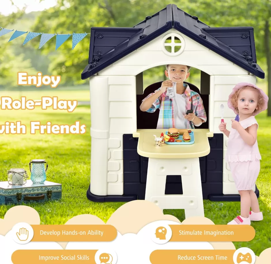 Best Sale Baby Direct Rever Bebe  Playhouse for Kids, Outdoor Garden Games Cottage w/Working Doors & Windows, Pretend Toy House w/Picnic Table