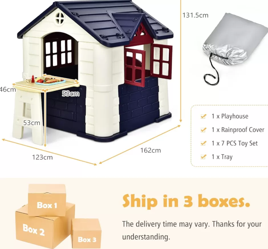 Best Sale Baby Direct Rever Bebe  Playhouse for Kids, Outdoor Garden Games Cottage w/Working Doors & Windows, Pretend Toy House w/Picnic Table