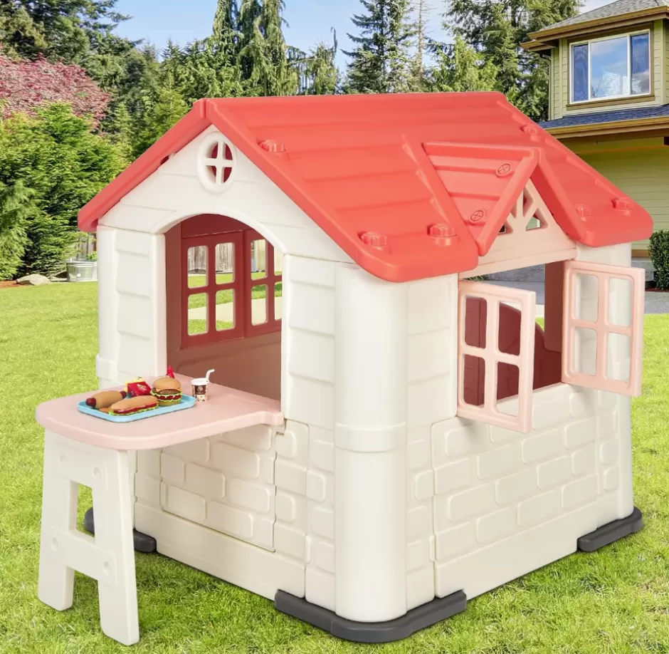 Best Sale Baby Direct Rever Bebe  Playhouse for Kids, Outdoor Garden Games Cottage w/Working Doors & Windows, Pretend Toy House w/Picnic Table