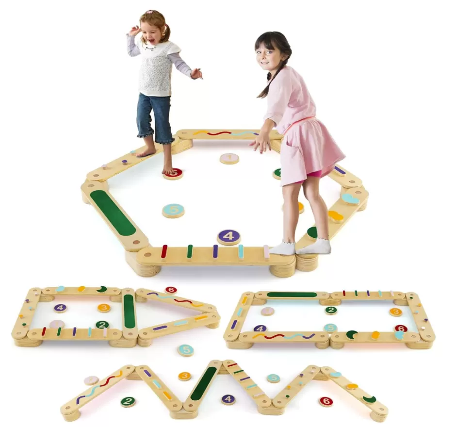 Hot Baby Direct Rever Bebe Wooden Kids Balance Beam Set with Stepping Stones, Montessori Balance Boards