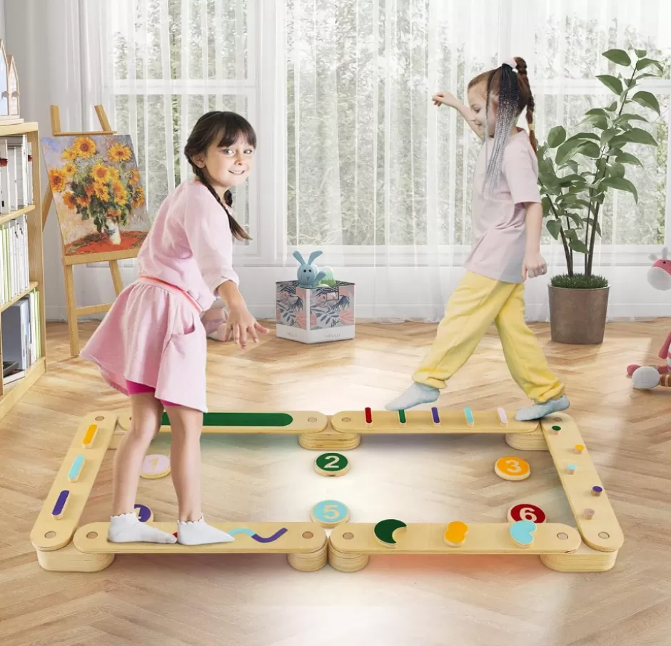 Hot Baby Direct Rever Bebe Wooden Kids Balance Beam Set with Stepping Stones, Montessori Balance Boards