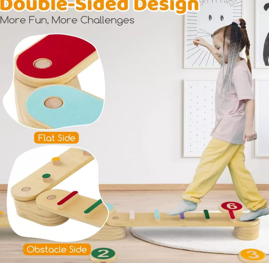 Hot Baby Direct Rever Bebe Wooden Kids Balance Beam Set with Stepping Stones, Montessori Balance Boards
