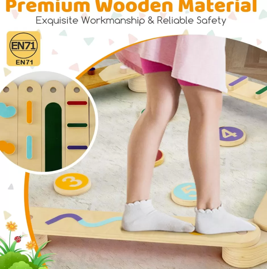 Hot Baby Direct Rever Bebe Wooden Kids Balance Beam Set with Stepping Stones, Montessori Balance Boards
