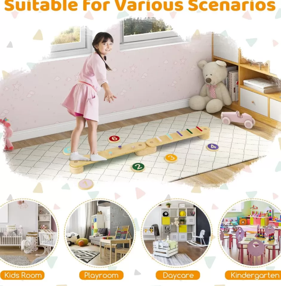 Hot Baby Direct Rever Bebe Wooden Kids Balance Beam Set with Stepping Stones, Montessori Balance Boards