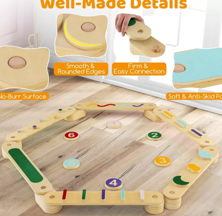 Hot Baby Direct Rever Bebe Wooden Kids Balance Beam Set with Stepping Stones, Montessori Balance Boards
