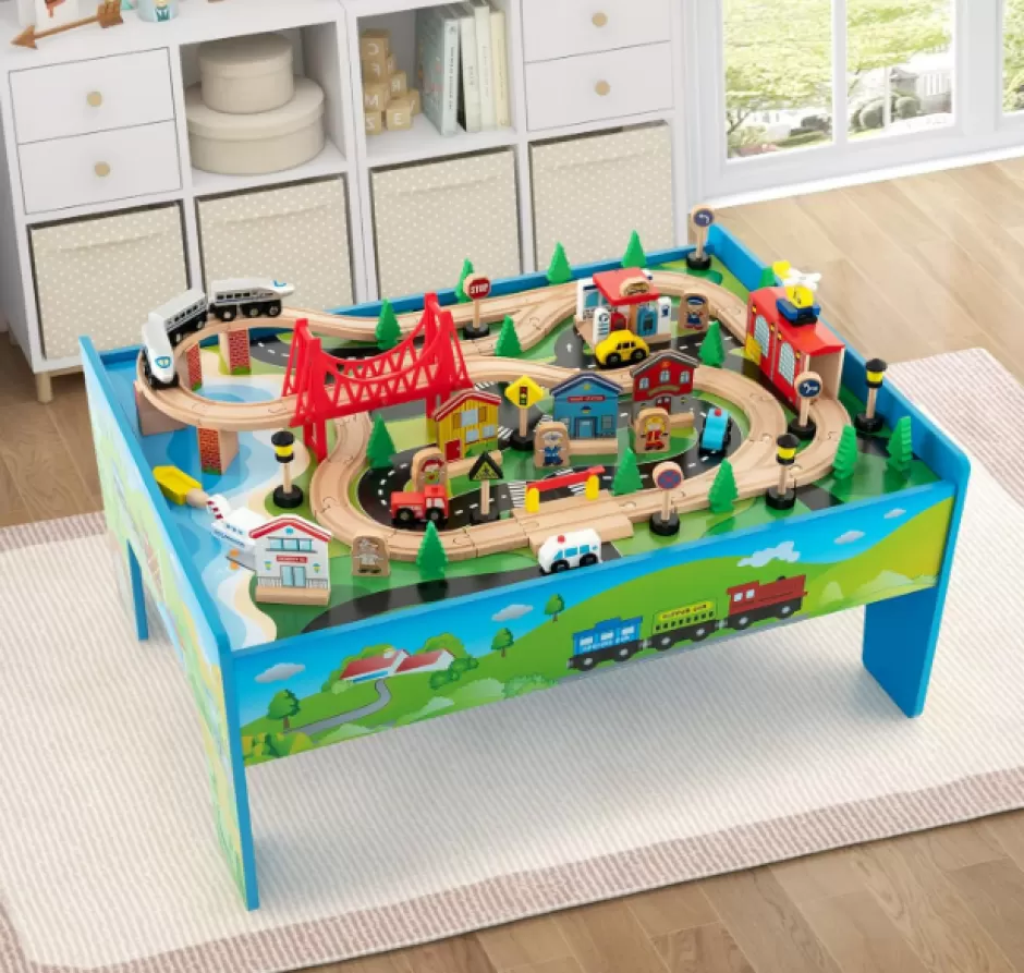 Hot Baby Direct Rever Bebe Wooden Train Railway Table Set Multi Color