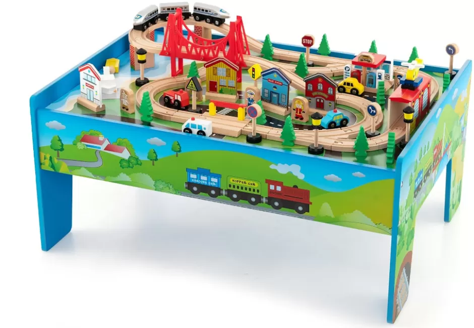 Hot Baby Direct Rever Bebe Wooden Train Railway Table Set Multi Color