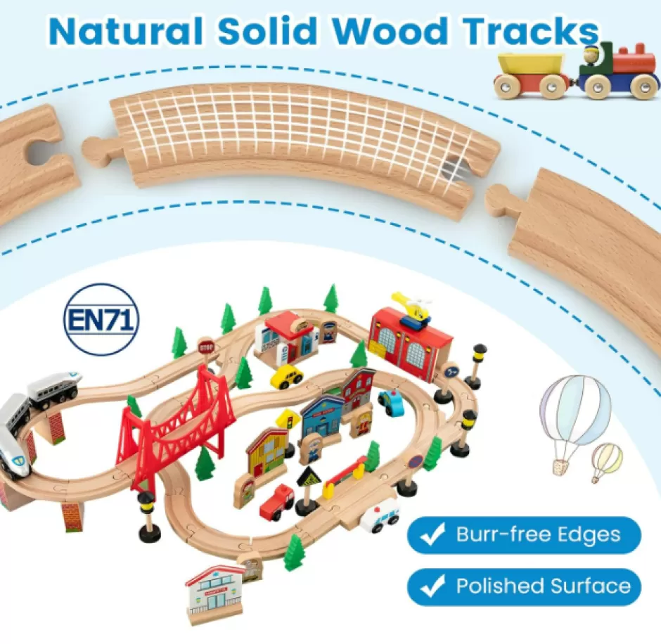 Hot Baby Direct Rever Bebe Wooden Train Railway Table Set Multi Color