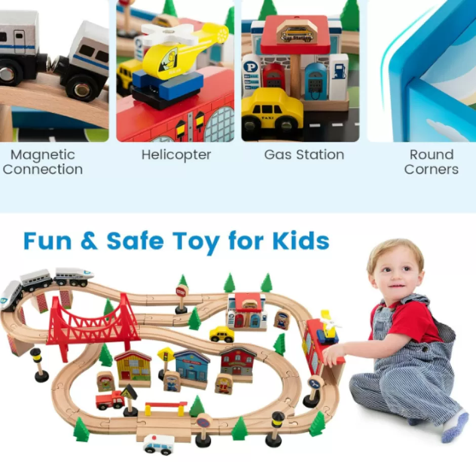 Hot Baby Direct Rever Bebe Wooden Train Railway Table Set Multi Color