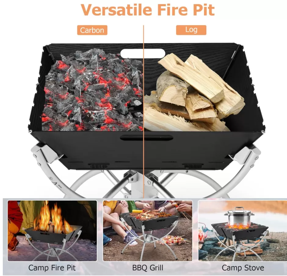 Shop Baby Direct Rever Living Camping Campfire BBQ Grill, 3-in-1 Portable Firewood Charcoal Fire Pit