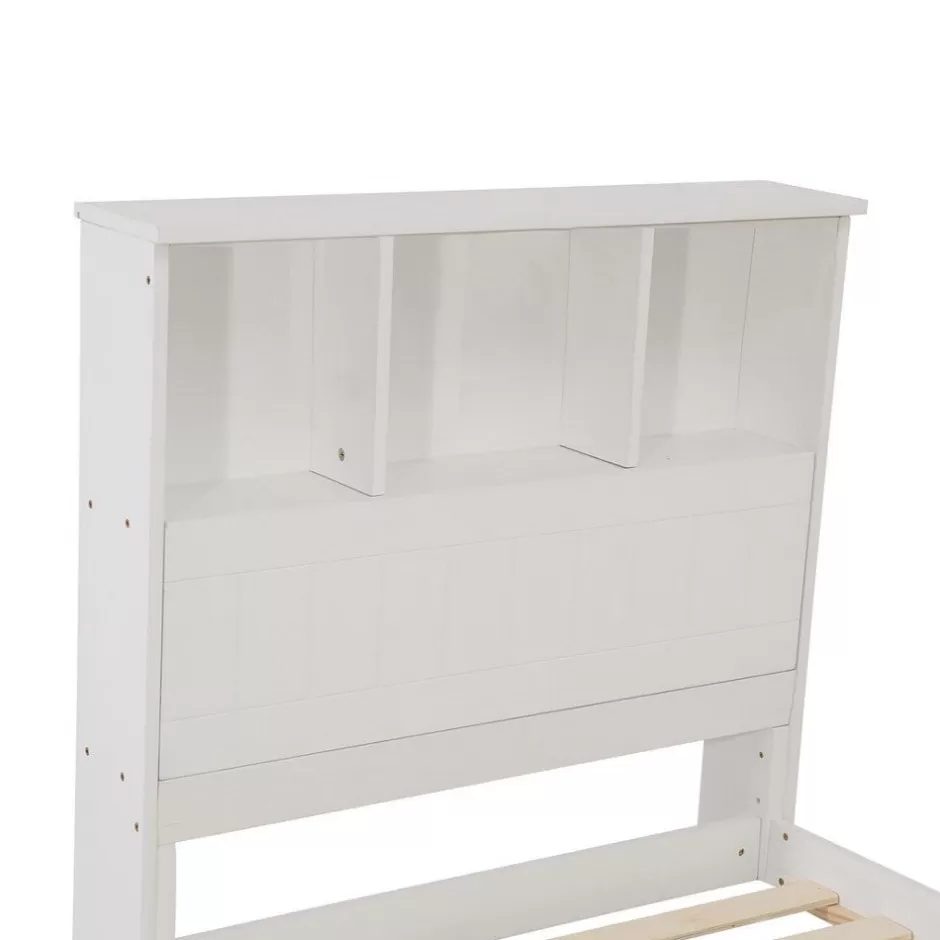 Cheap Baby Direct Single Size Solid Pine Timber Bed Frame with Bookshelf Headboard- White