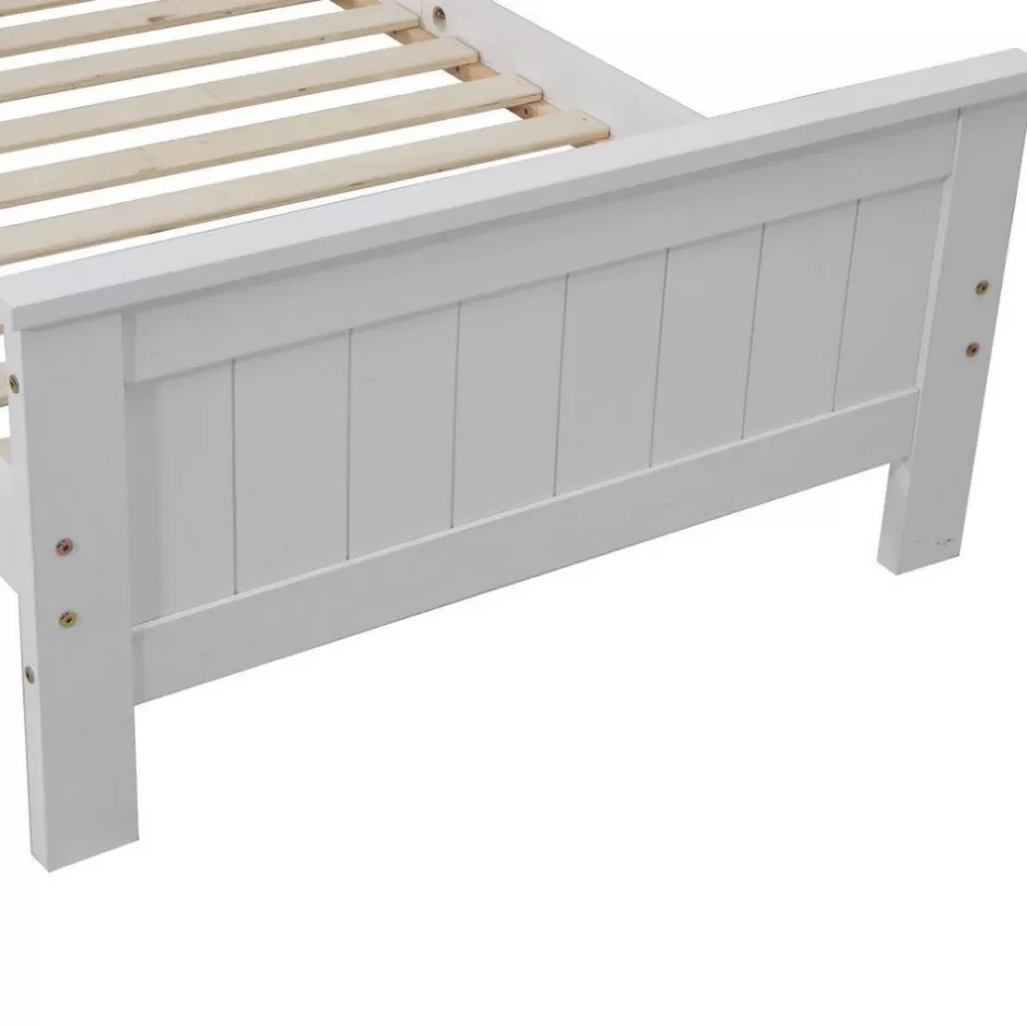 Cheap Baby Direct Single Size Solid Pine Timber Bed Frame with Bookshelf Headboard- White