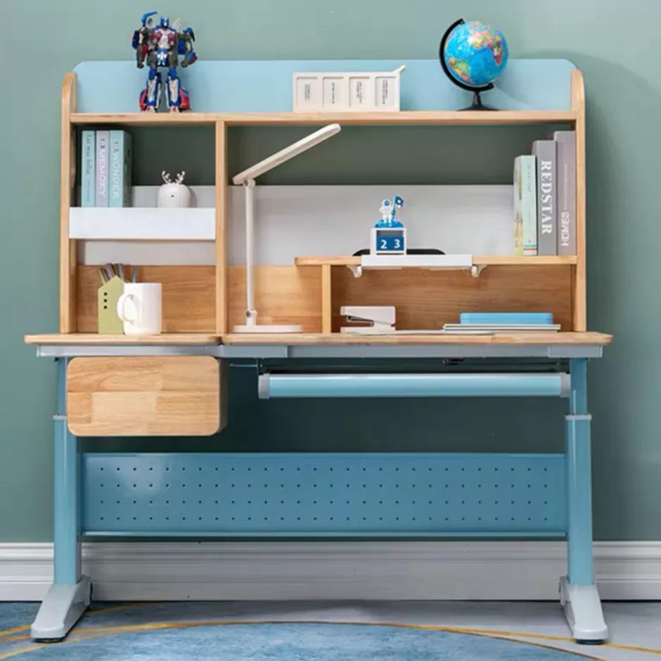 Best Sale Baby Direct Solid Rubber Wood Height Adjustable Children Kids Ergonomic Blue Study Desk Only 120cm AU