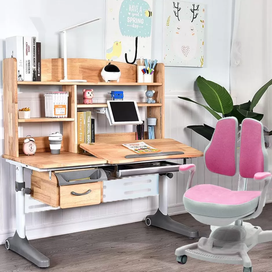 Clearance Baby Direct Solid Rubber Wood Height Adjustable Children Kids Ergonomic Study Desk  Blue Chair Set 120cm AU